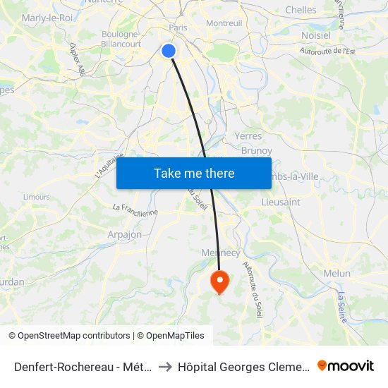 Denfert-Rochereau - Métro-Rer to Hôpital Georges Clemenceau map