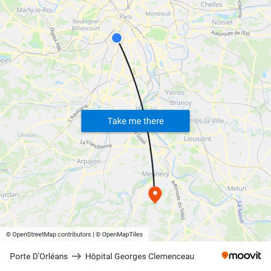 Porte D'Orléans to Hôpital Georges Clemenceau map