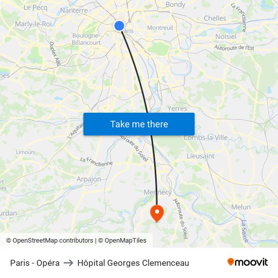 Paris - Opéra to Hôpital Georges Clemenceau map