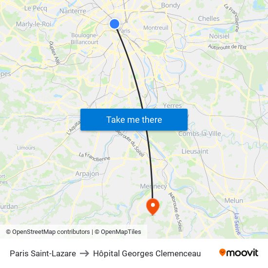 Paris Saint-Lazare to Hôpital Georges Clemenceau map
