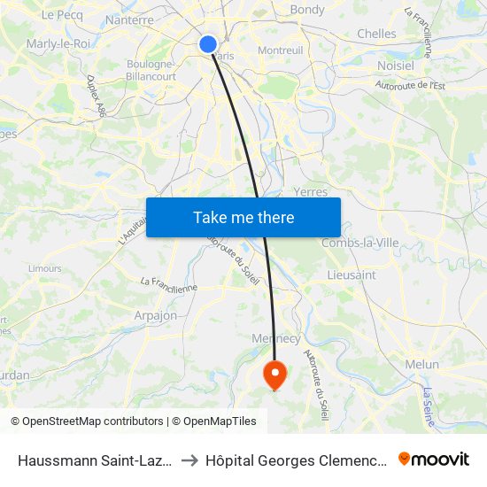 Haussmann Saint-Lazare to Hôpital Georges Clemenceau map