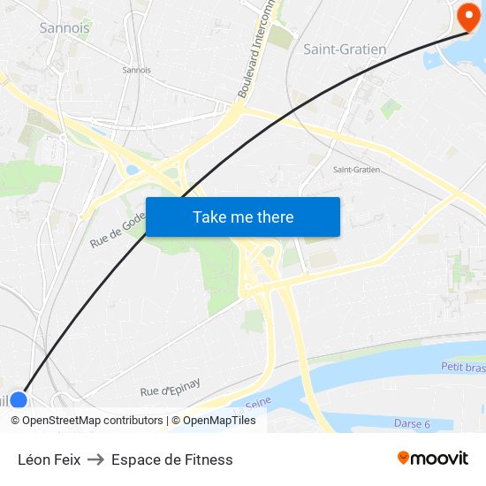 Léon Feix to Espace de Fitness map