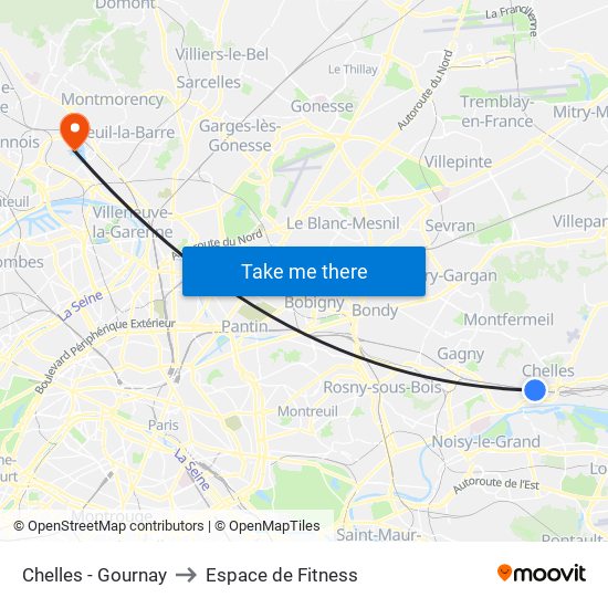 Chelles - Gournay to Espace de Fitness map