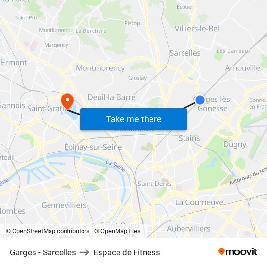 Garges - Sarcelles to Espace de Fitness map