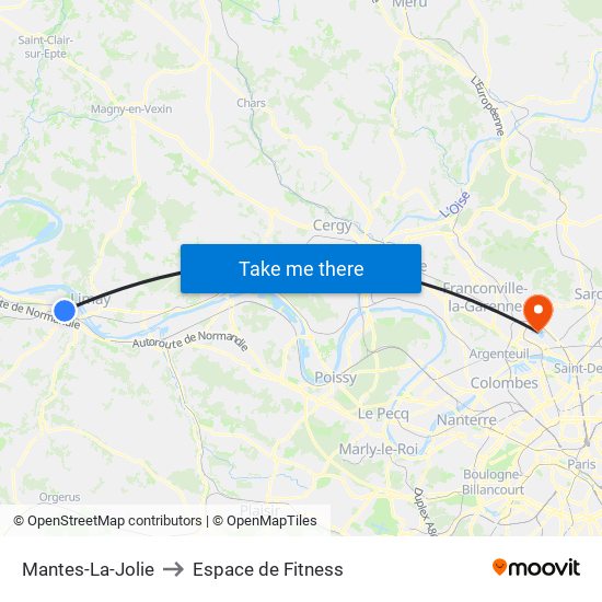 Mantes-La-Jolie to Espace de Fitness map