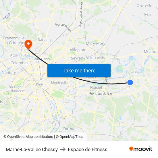 Marne-La-Vallée Chessy to Espace de Fitness map