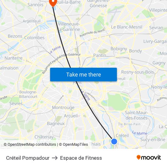 Créteil Pompadour to Espace de Fitness map