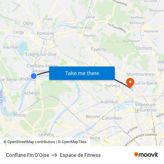 Conflans Fin D'Oise to Espace de Fitness map