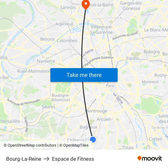 Bourg-La-Reine to Espace de Fitness map