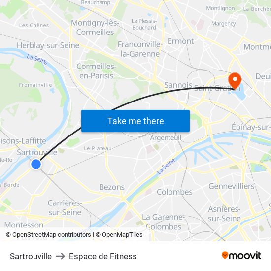 Sartrouville to Espace de Fitness map