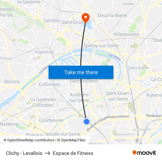 Clichy - Levallois to Espace de Fitness map