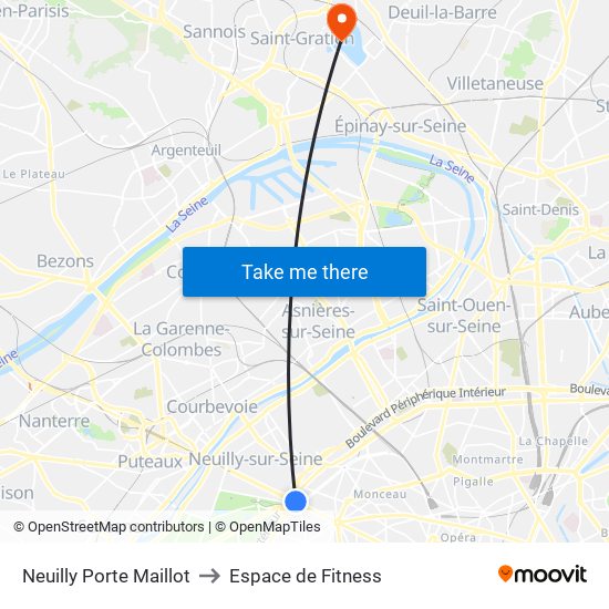 Neuilly Porte Maillot to Espace de Fitness map