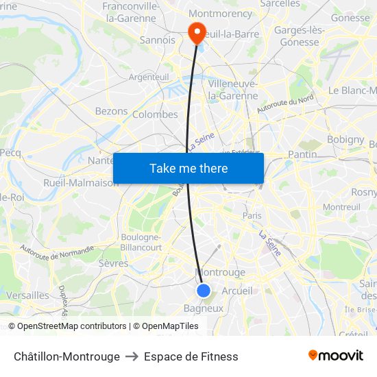 Châtillon-Montrouge to Espace de Fitness map