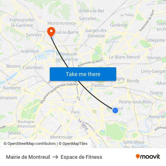Mairie de Montreuil to Espace de Fitness map