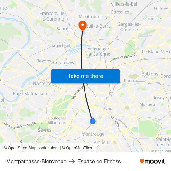 Montparnasse-Bienvenue to Espace de Fitness map