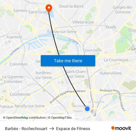 Barbès - Rochechouart to Espace de Fitness map