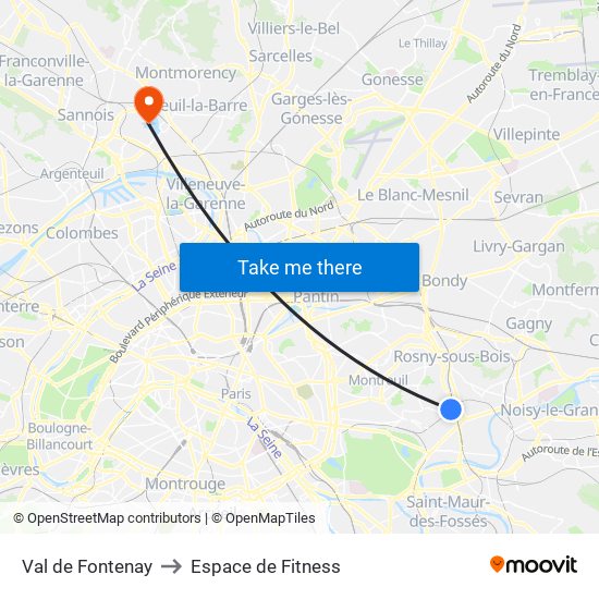 Val de Fontenay to Espace de Fitness map