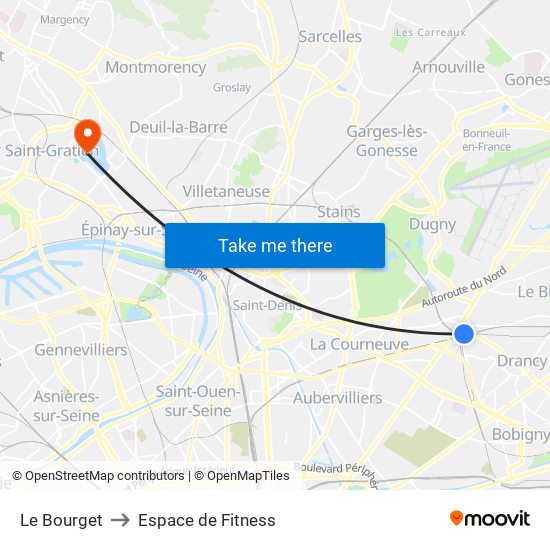 Le Bourget to Espace de Fitness map