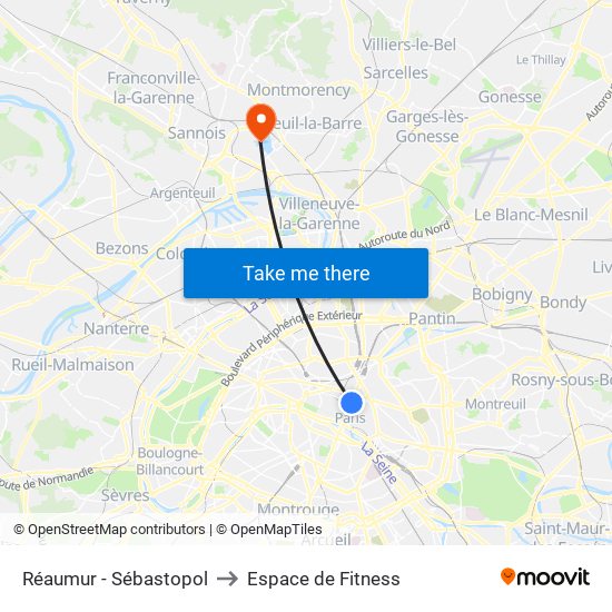 Réaumur - Sébastopol to Espace de Fitness map