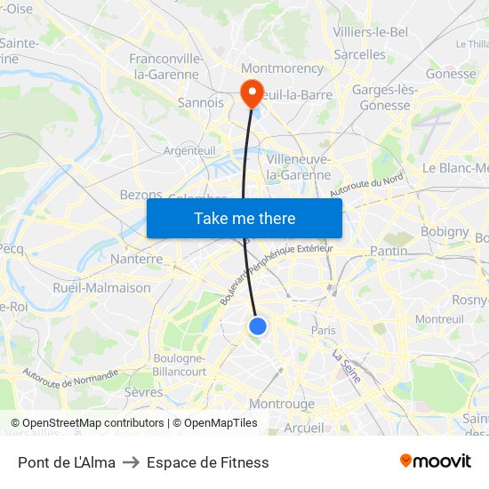 Pont de L'Alma to Espace de Fitness map