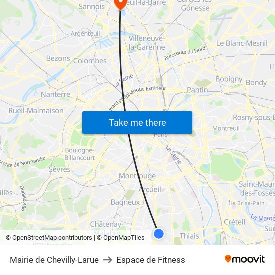 Mairie de Chevilly-Larue to Espace de Fitness map