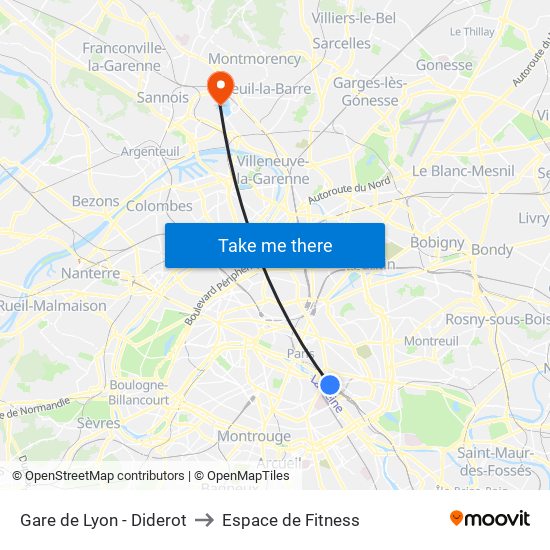 Gare de Lyon - Diderot to Espace de Fitness map
