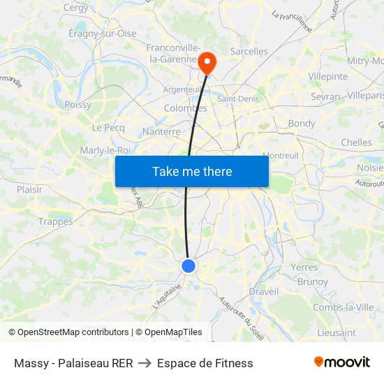 Massy - Palaiseau RER to Espace de Fitness map