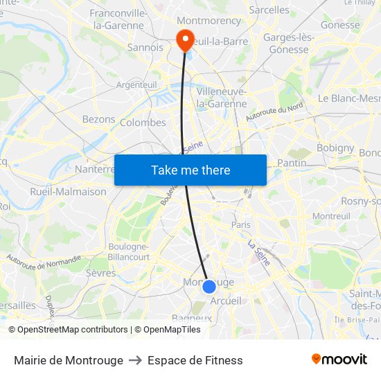 Mairie de Montrouge to Espace de Fitness map