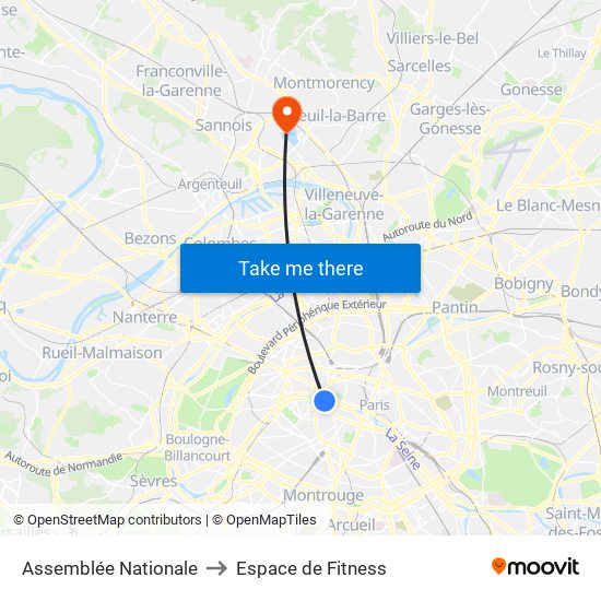 Assemblée Nationale to Espace de Fitness map