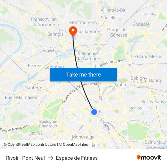 Rivoli - Pont Neuf to Espace de Fitness map