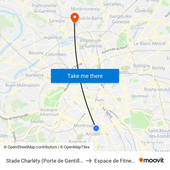 Stade Charléty (Porte de Gentilly) to Espace de Fitness map