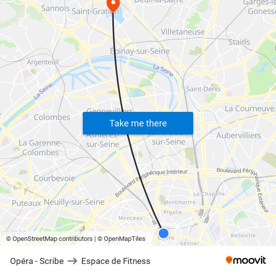 Opéra - Scribe to Espace de Fitness map