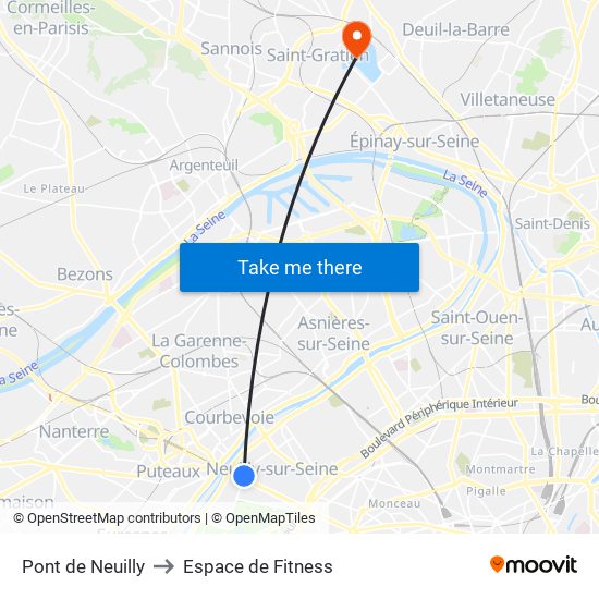 Pont de Neuilly to Espace de Fitness map
