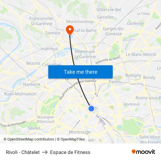 Rivoli - Châtelet to Espace de Fitness map