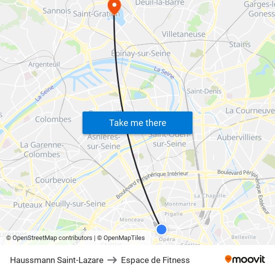 Haussmann Saint-Lazare to Espace de Fitness map