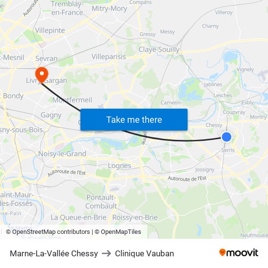 Marne-La-Vallée Chessy to Clinique Vauban map