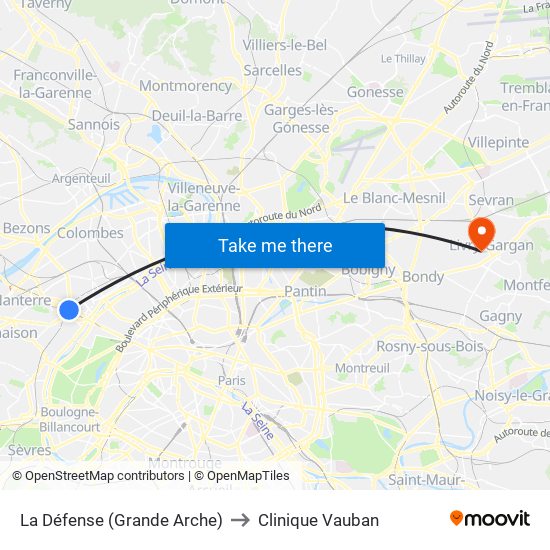 La Défense (Grande Arche) to Clinique Vauban map