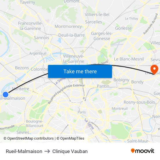 Rueil-Malmaison to Clinique Vauban map