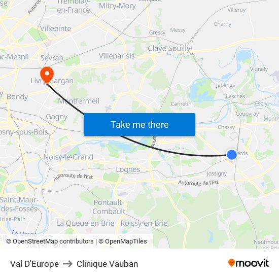 Val D'Europe to Clinique Vauban map