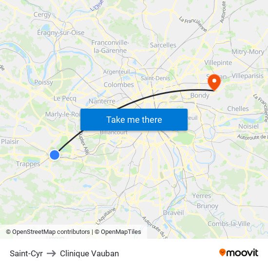 Saint-Cyr to Clinique Vauban map
