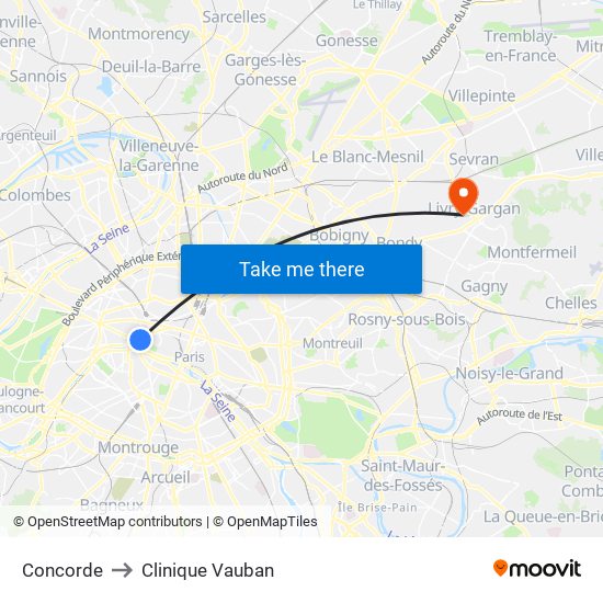 Concorde to Clinique Vauban map