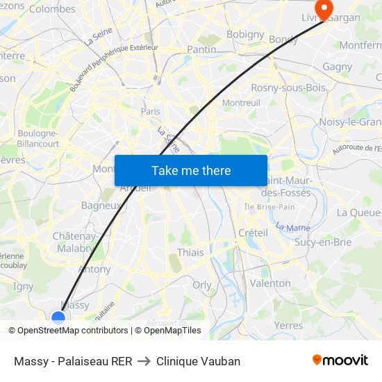 Massy - Palaiseau RER to Clinique Vauban map