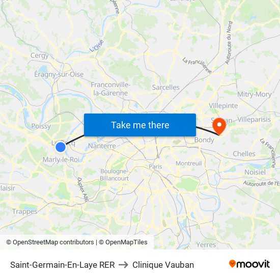 Saint-Germain-En-Laye RER to Clinique Vauban map