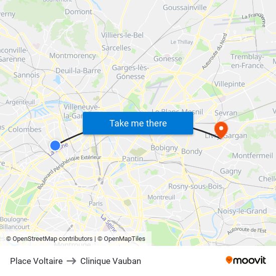 Place Voltaire to Clinique Vauban map