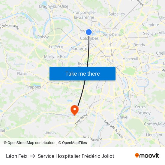 Léon Feix to Service Hospitalier Frédéric Joliot map