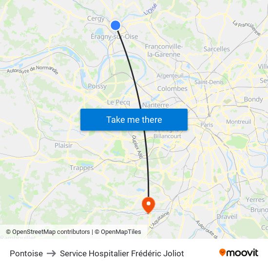 Pontoise to Service Hospitalier Frédéric Joliot map