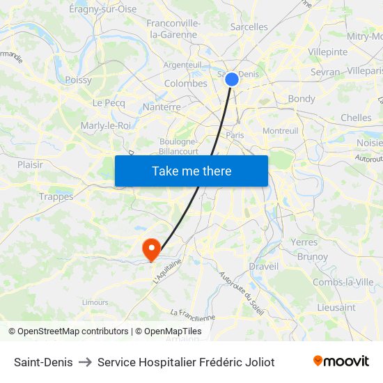 Saint-Denis to Service Hospitalier Frédéric Joliot map