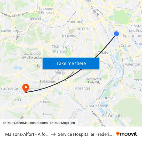 Maisons-Alfort - Alfortville to Service Hospitalier Frédéric Joliot map