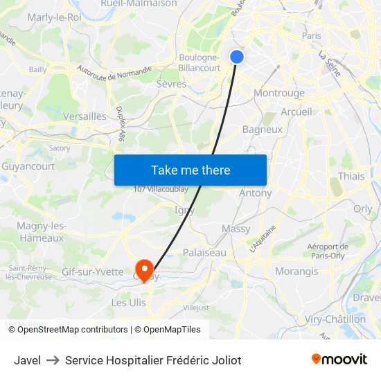 Javel to Service Hospitalier Frédéric Joliot map