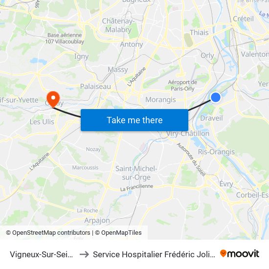 Vigneux-Sur-Seine to Service Hospitalier Frédéric Joliot map